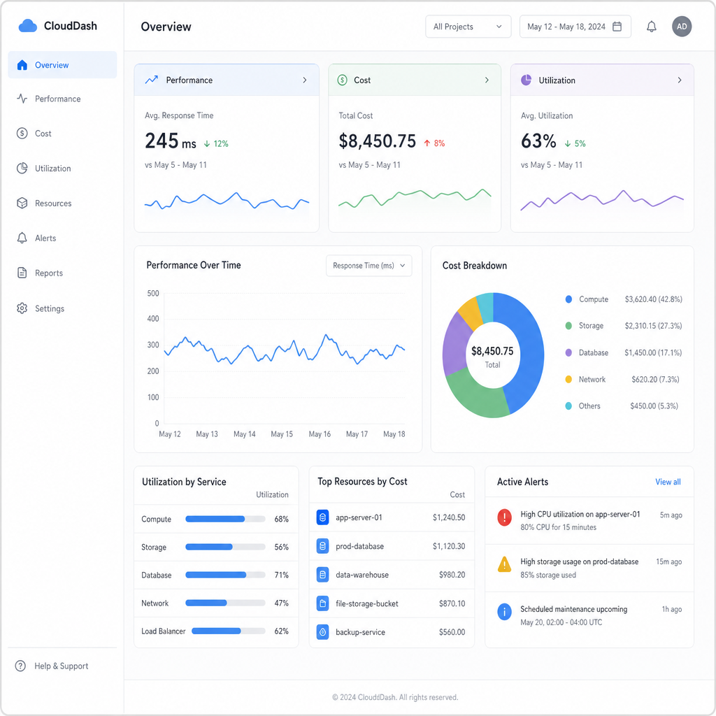 Maximizing Efficiency in Cloud Performance Optimization cloud dashboard