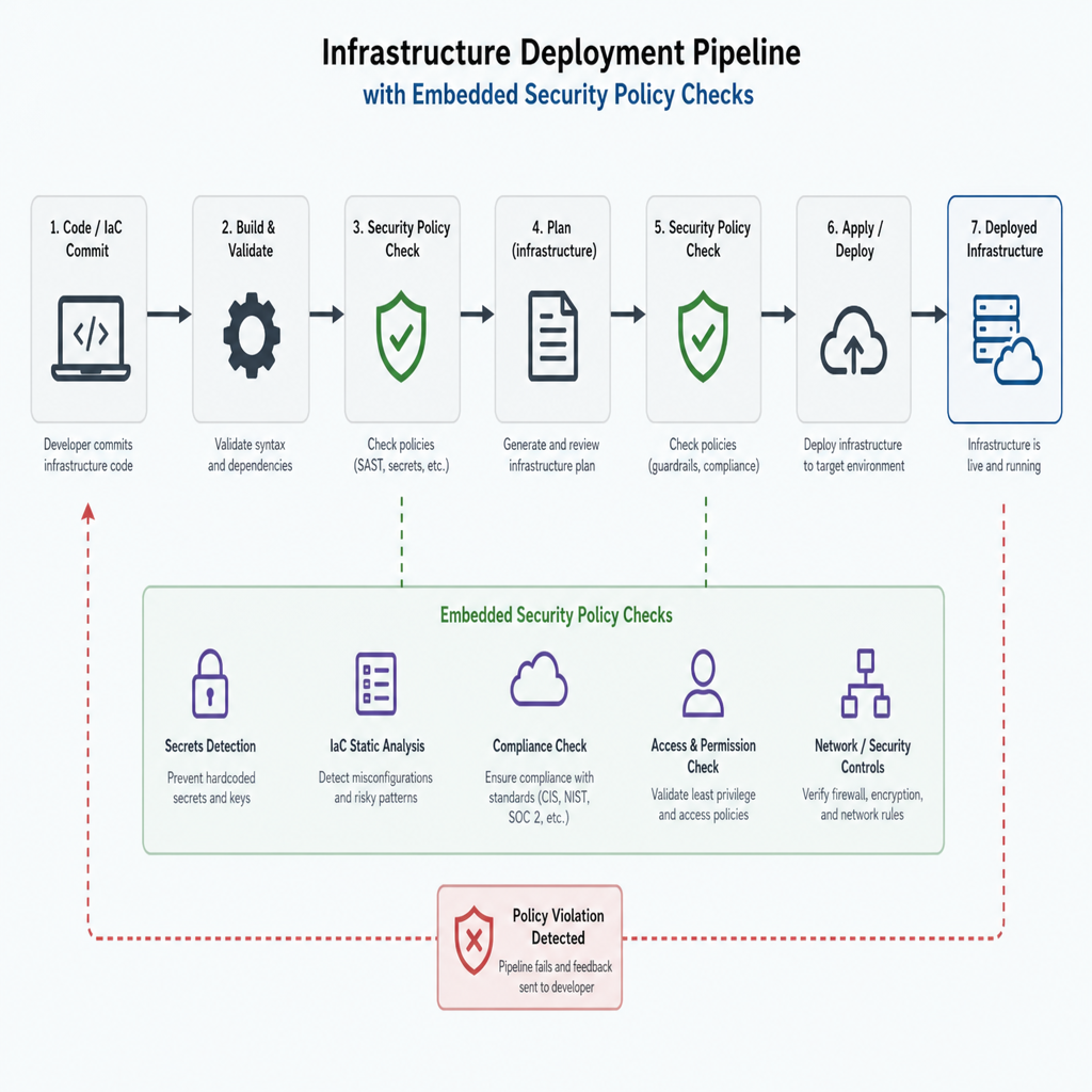 security policy checks embedded in an infrastructure deployment pipeline